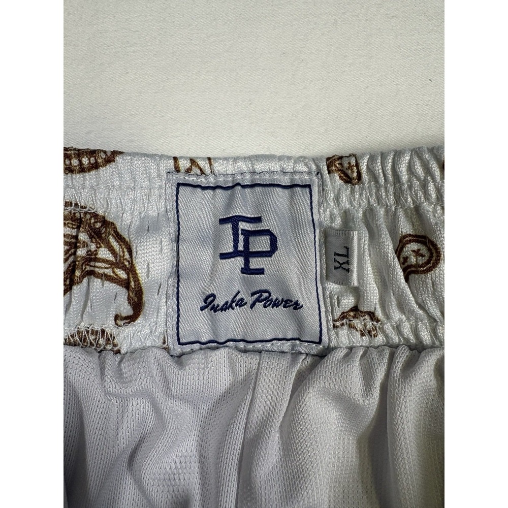 Inaka Power Mesh Shorts Mens XL White Brown Bandana Paisley Gym Workout - Picture 4 of 7